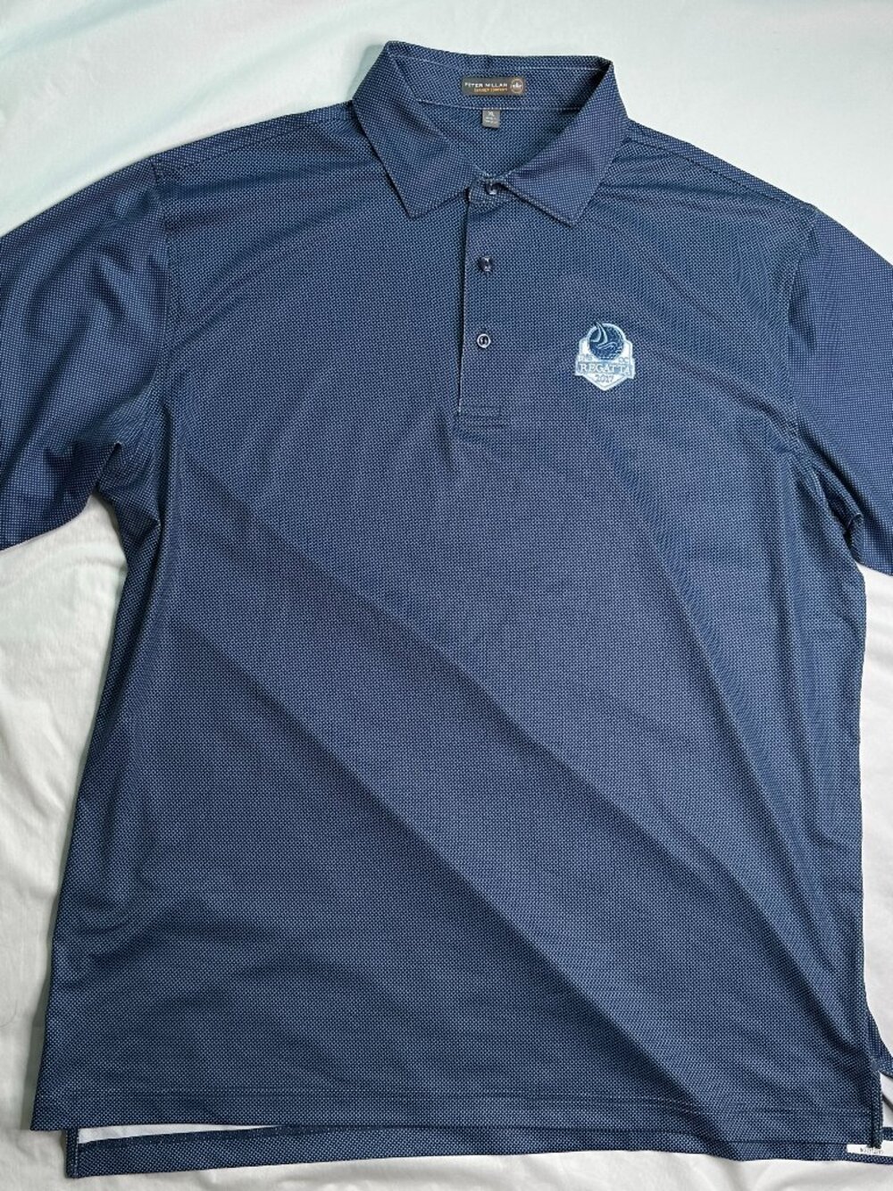 Peter Millar Summer Comfort Polo Shirt Mens XL Blue Geometric Stretch Golf Logo